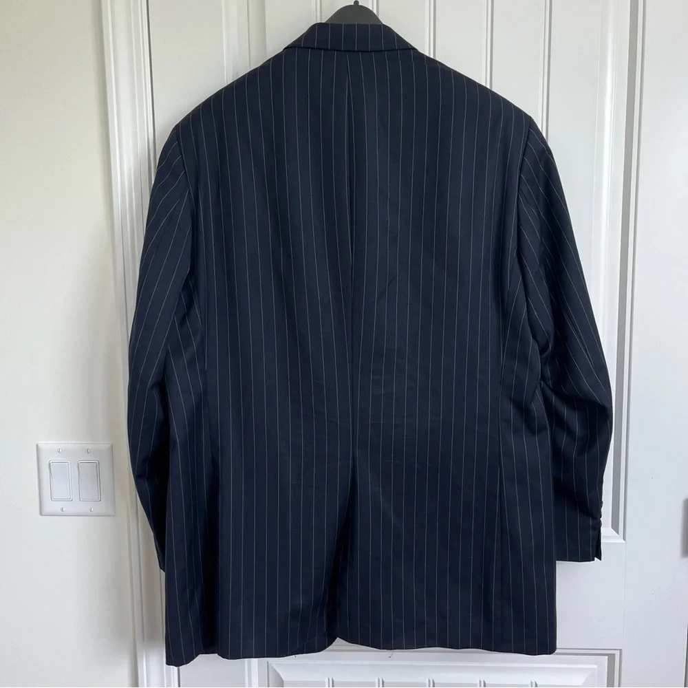 Lauren Ralph Lauren Mens Navy Striped Jacket Blazer Sport coat Wool 46L 3 button